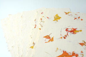 Handmade Paper Pack - Cream Floral and Autumn Leaf