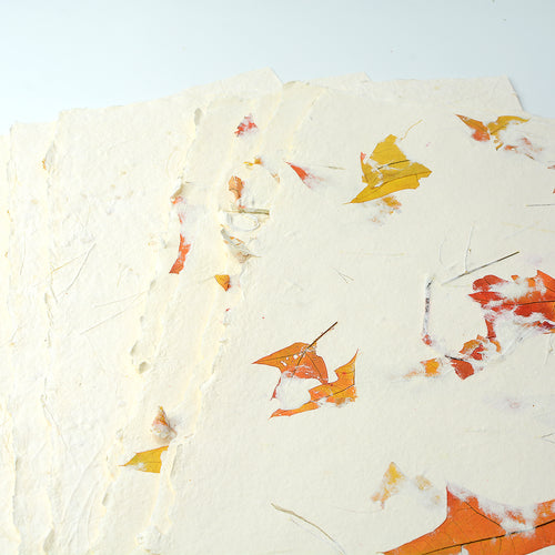 Handmade Paper Pack - Cream Floral and Autumn Leaf