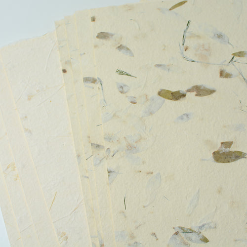 Handmade Paper Pack - Cream Floral and Small Leaf