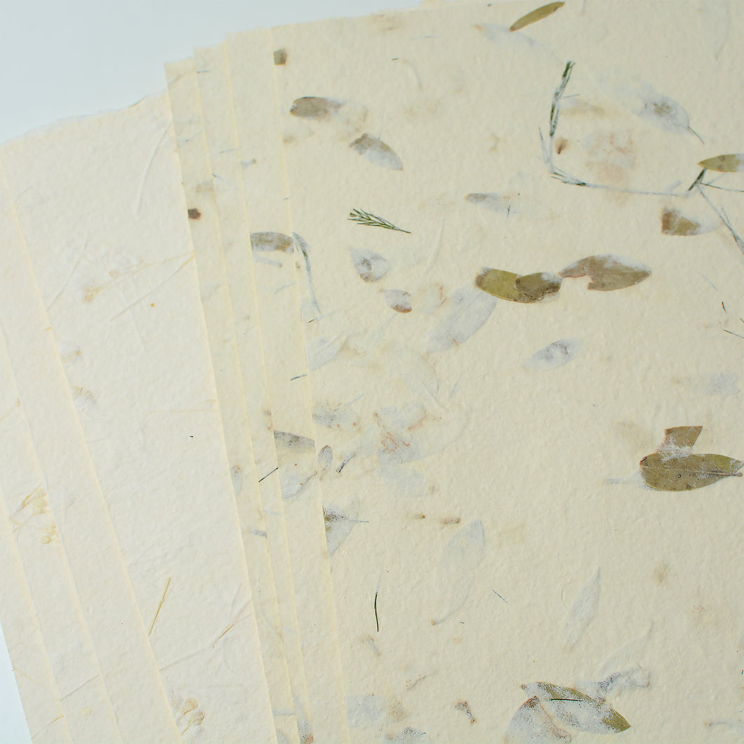 Handmade Paper Pack - Cream Floral and Small Leaf